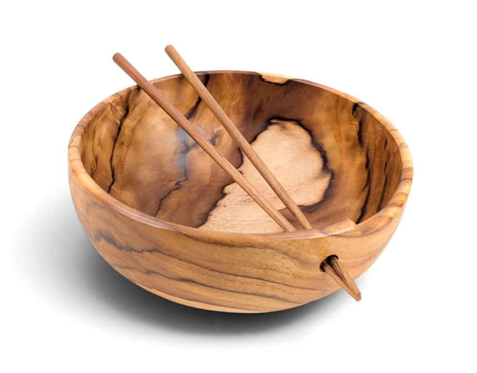 Amber teak noodle bowl with a wavy live edge