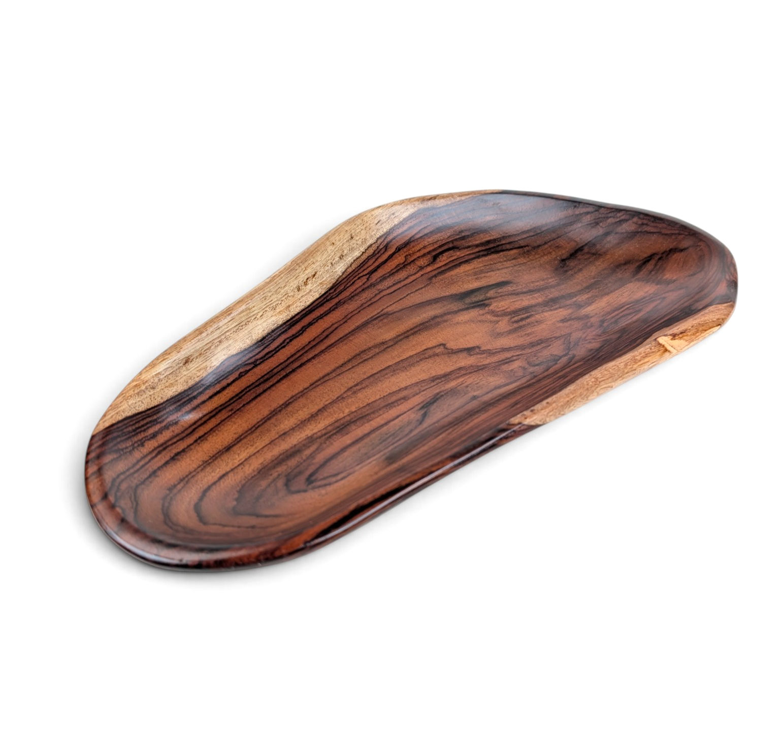 Handmade rosewood platter with natural wood grain