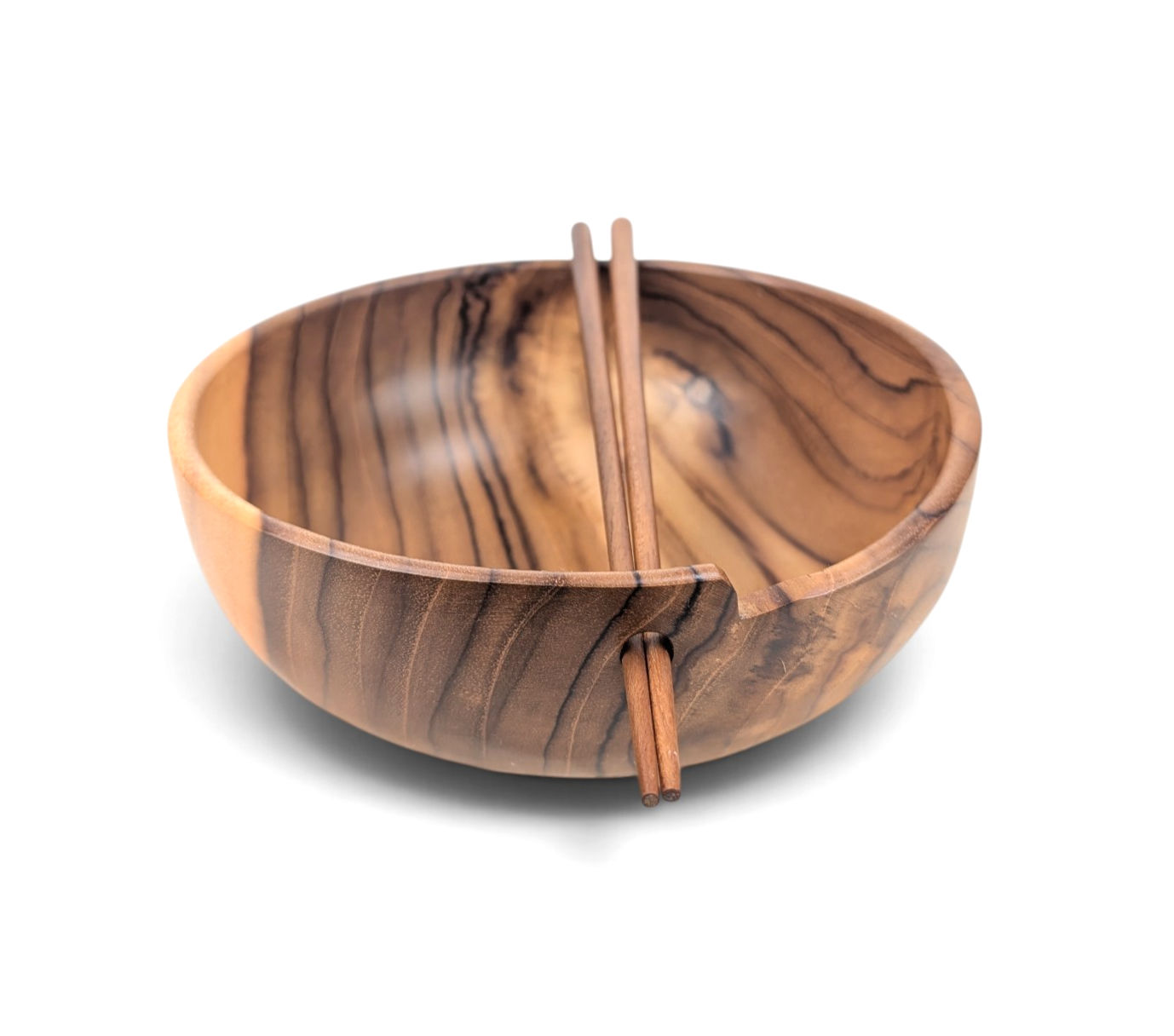 Teak noodle bowl with naturally varied grain and coloring