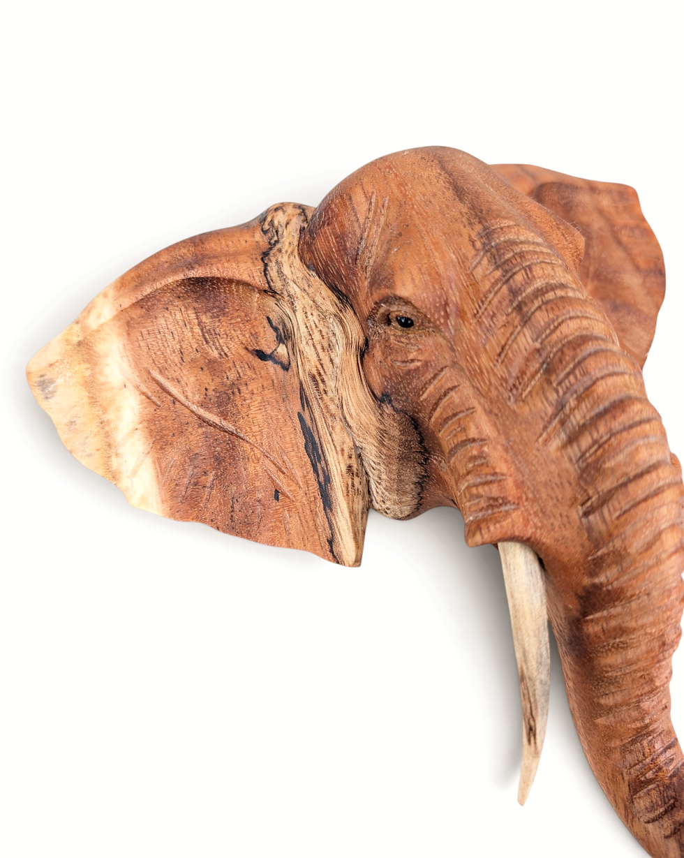Thumbnail: Natural-grain teak elephant for wall display