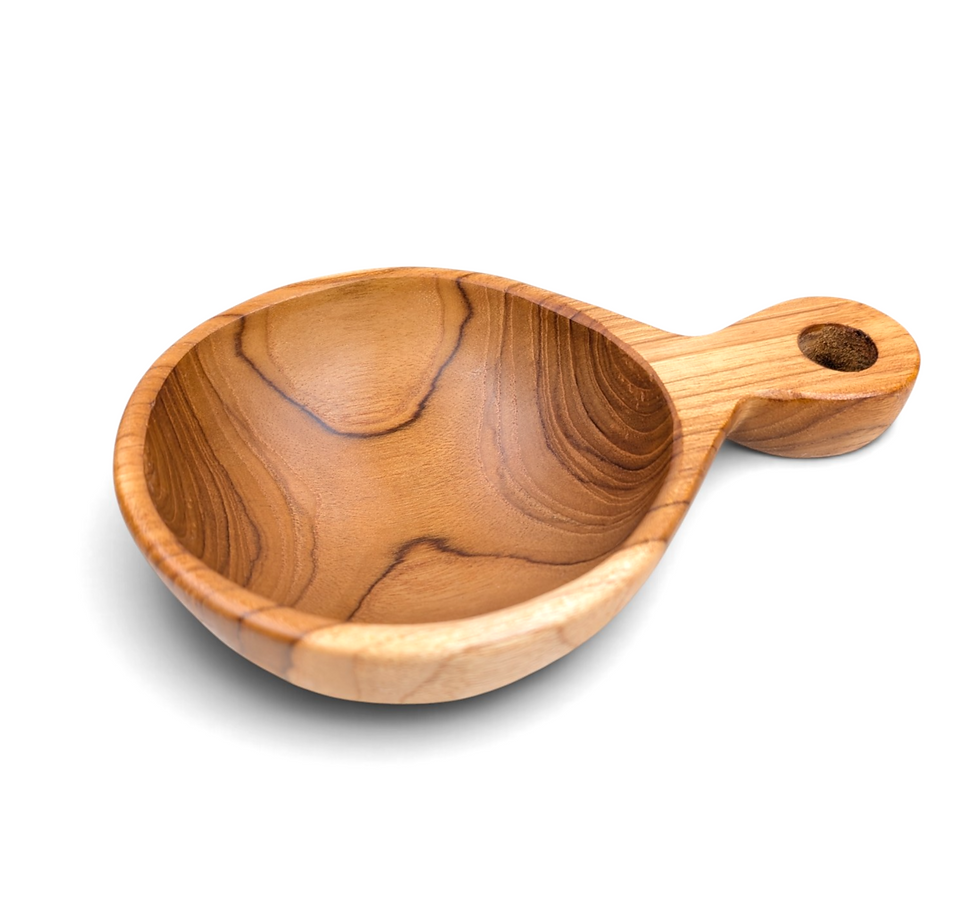 Handled teak sauce bowl with natural grain