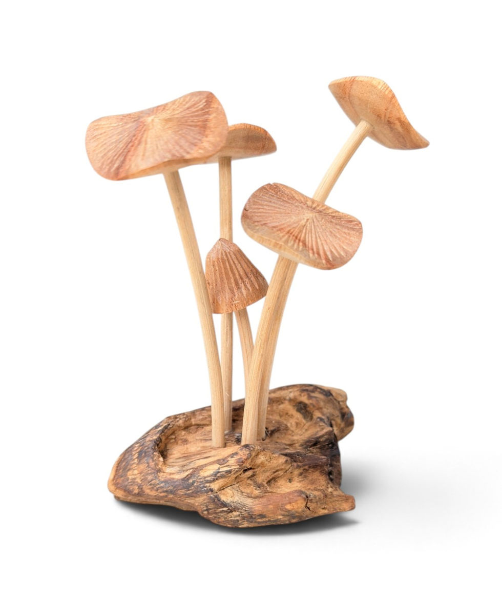 Small handcrafted natural wood mushroom cluster