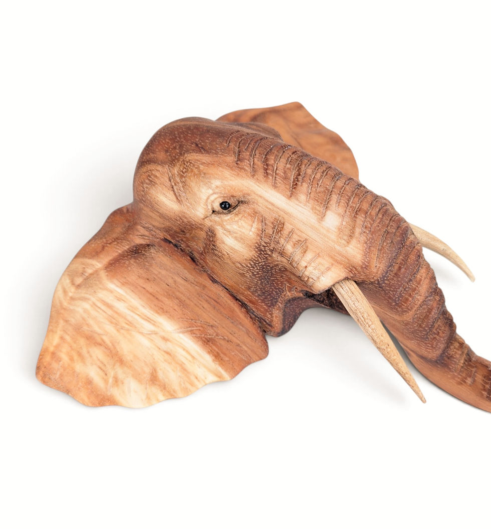 Thumbnail: Natural-grain teak elephant for wall display