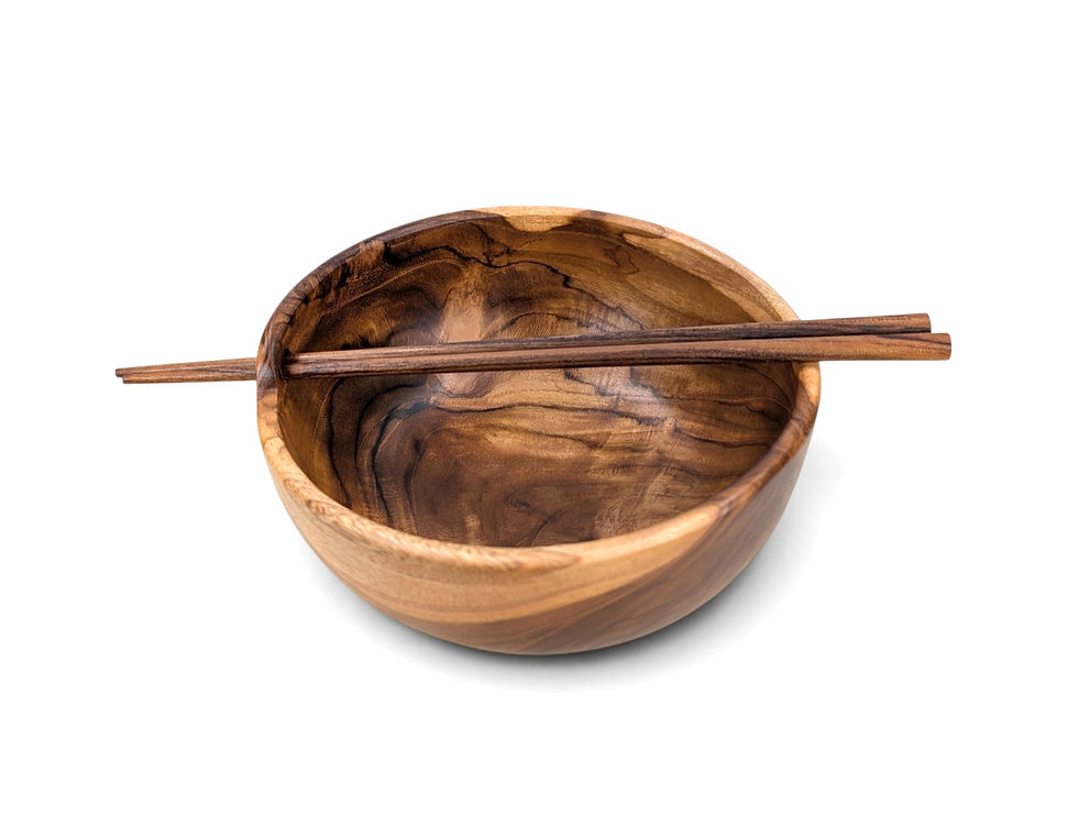 Teak noodle bowl featuring naturally varied coloring