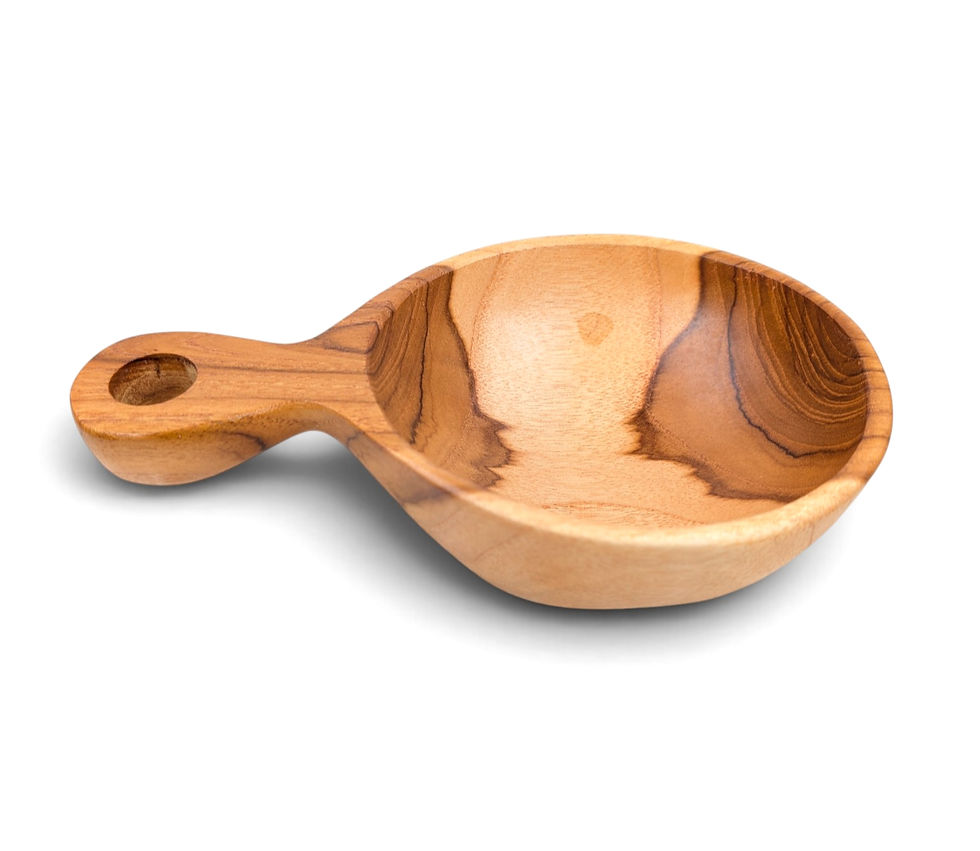 Handled teak sauce bowl with natural grain
