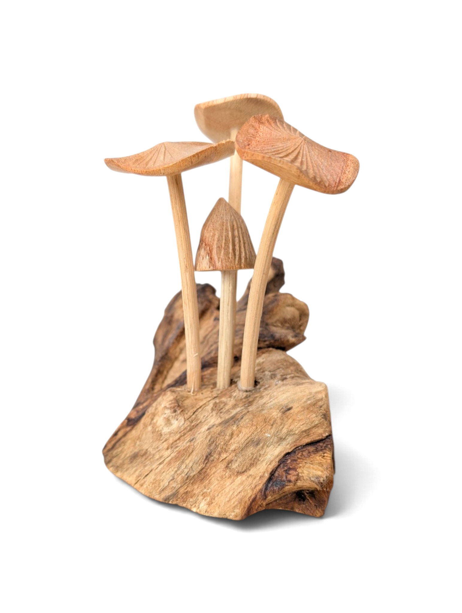 Small hand-carved natural wood mushroom cluster