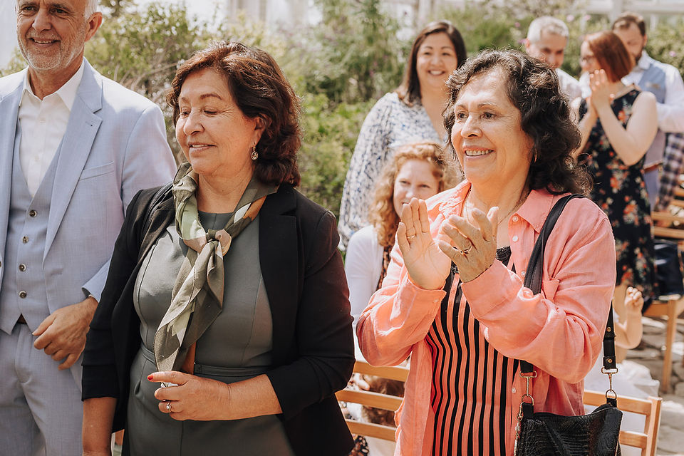 Happy guests applauding at spring wedding
