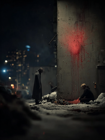 Dark occult Image of blood sprey on a wall. Illustration made in Dublin Ireland