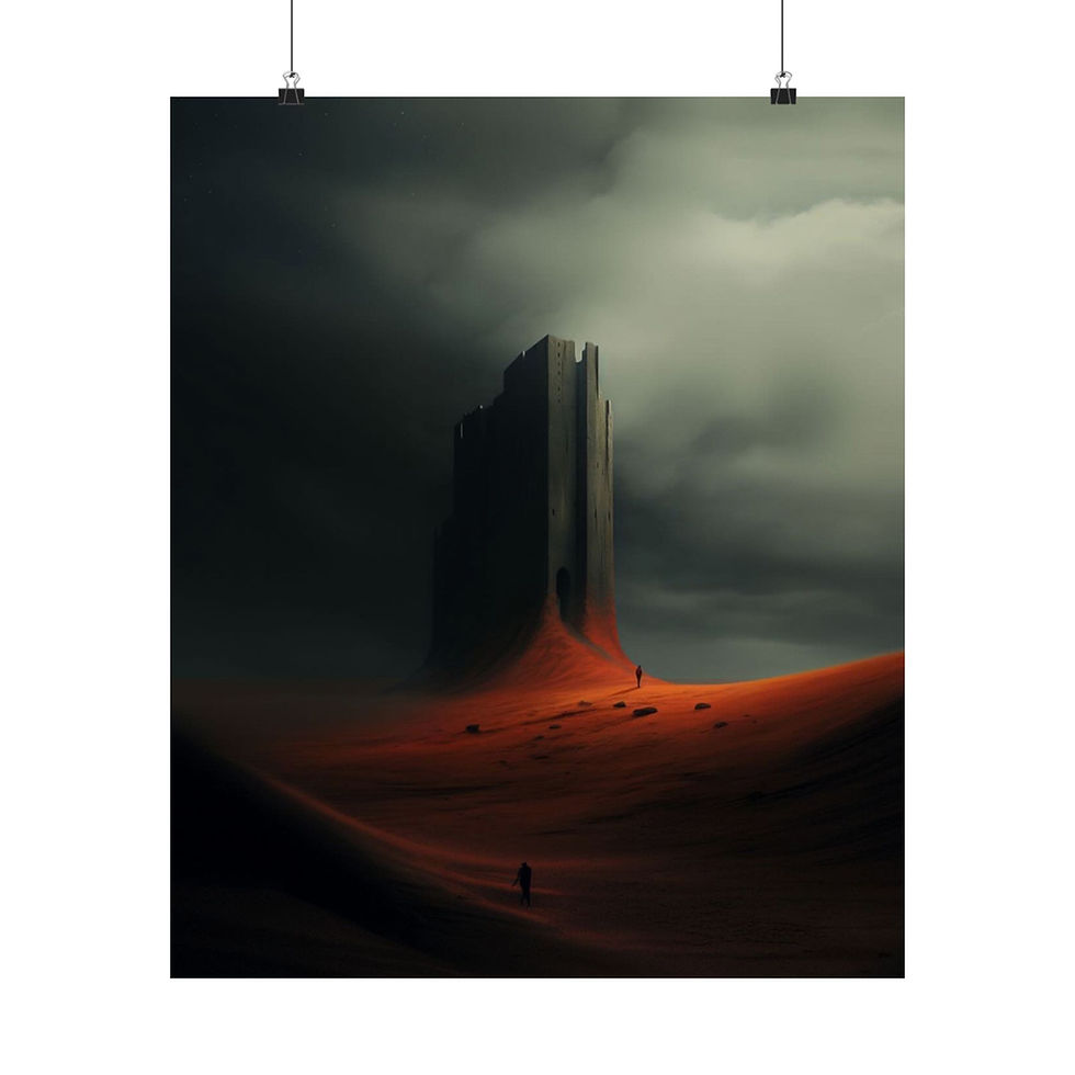 Thumbnail: Surreal Desert Fortress Matte Poster – Dark Sci‑Fi Landscape Wall Art