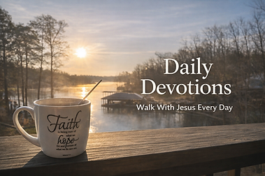 Daily Christian devotion with coffee at sunrise walking with Jesus each day