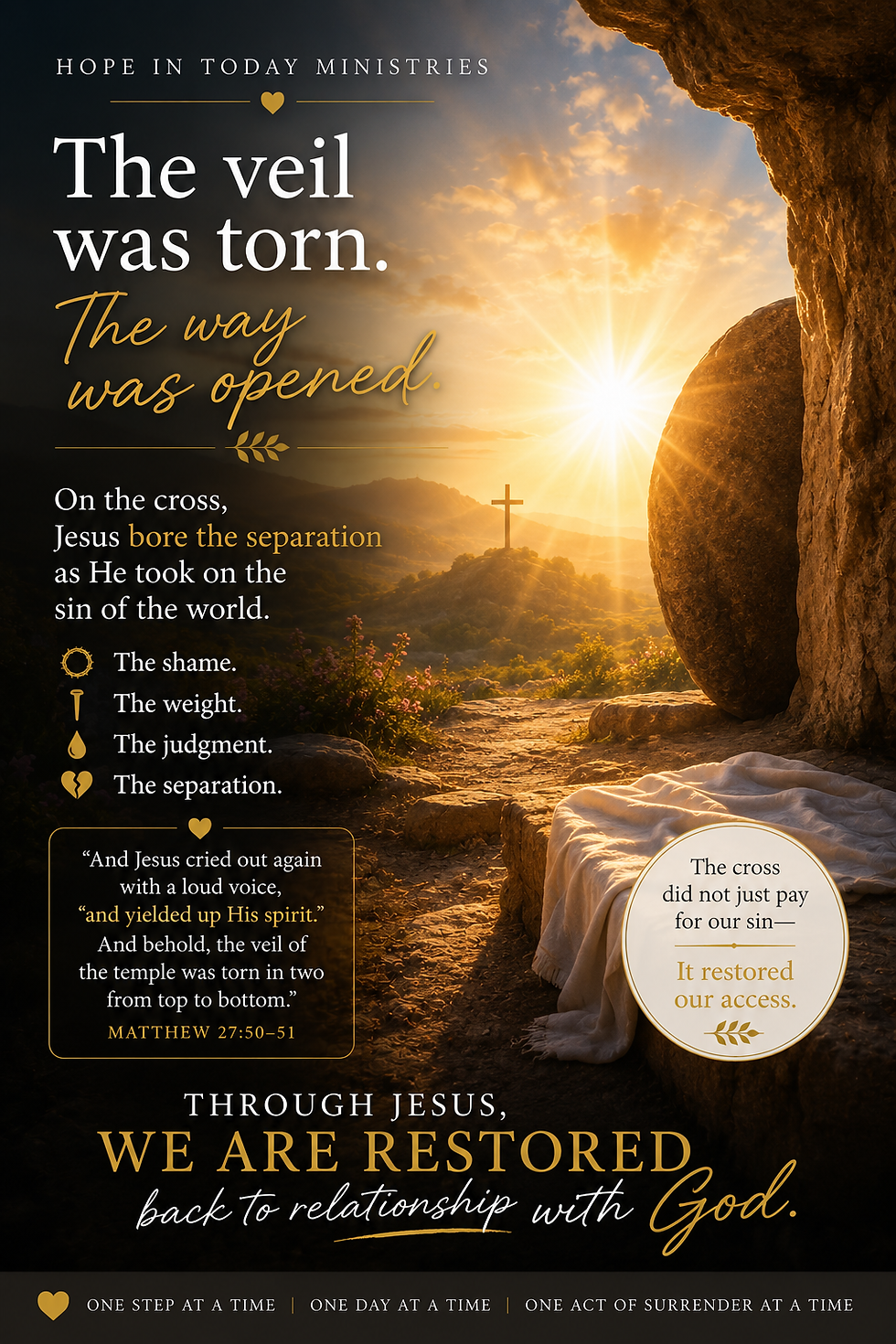Sunlit path and open doorway representing restoration, forgiveness, and renewed relationship with God through Jesus Christ.
