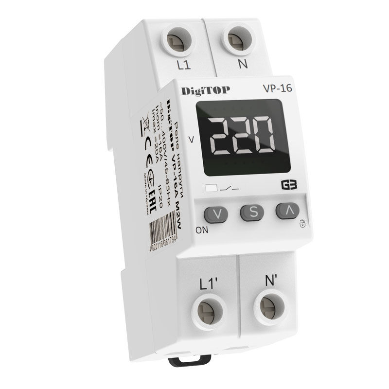 Реле напруги з термозахистом VP-16A M2W DigiTOP Shopellectric