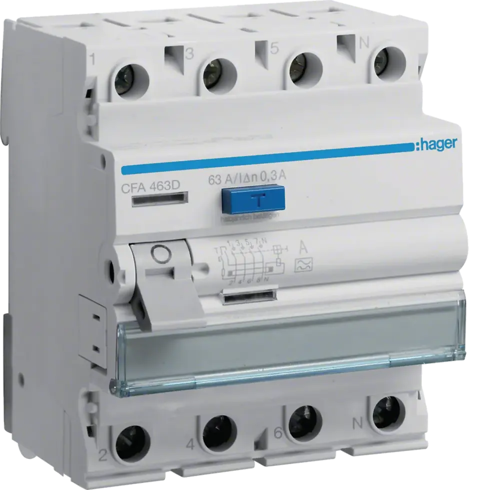 CFA463D Hager Пристрій захисного відключення ПЗВ 4P 63A 300mA A