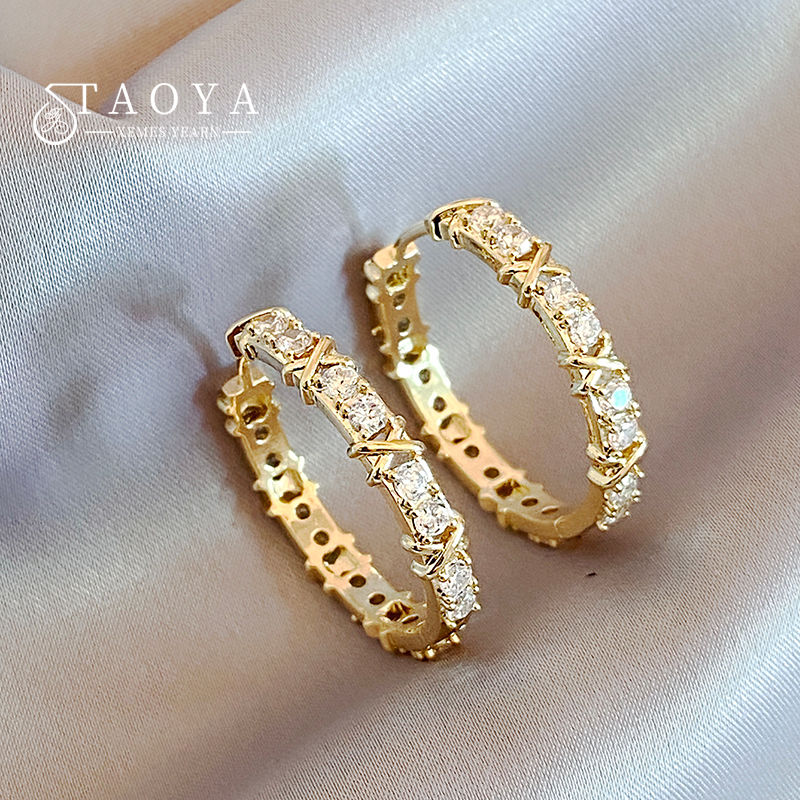 Korean Fashion Simple Zircon X Metal Hoop Earrings For Woman 2025 Neo Gothic Gir