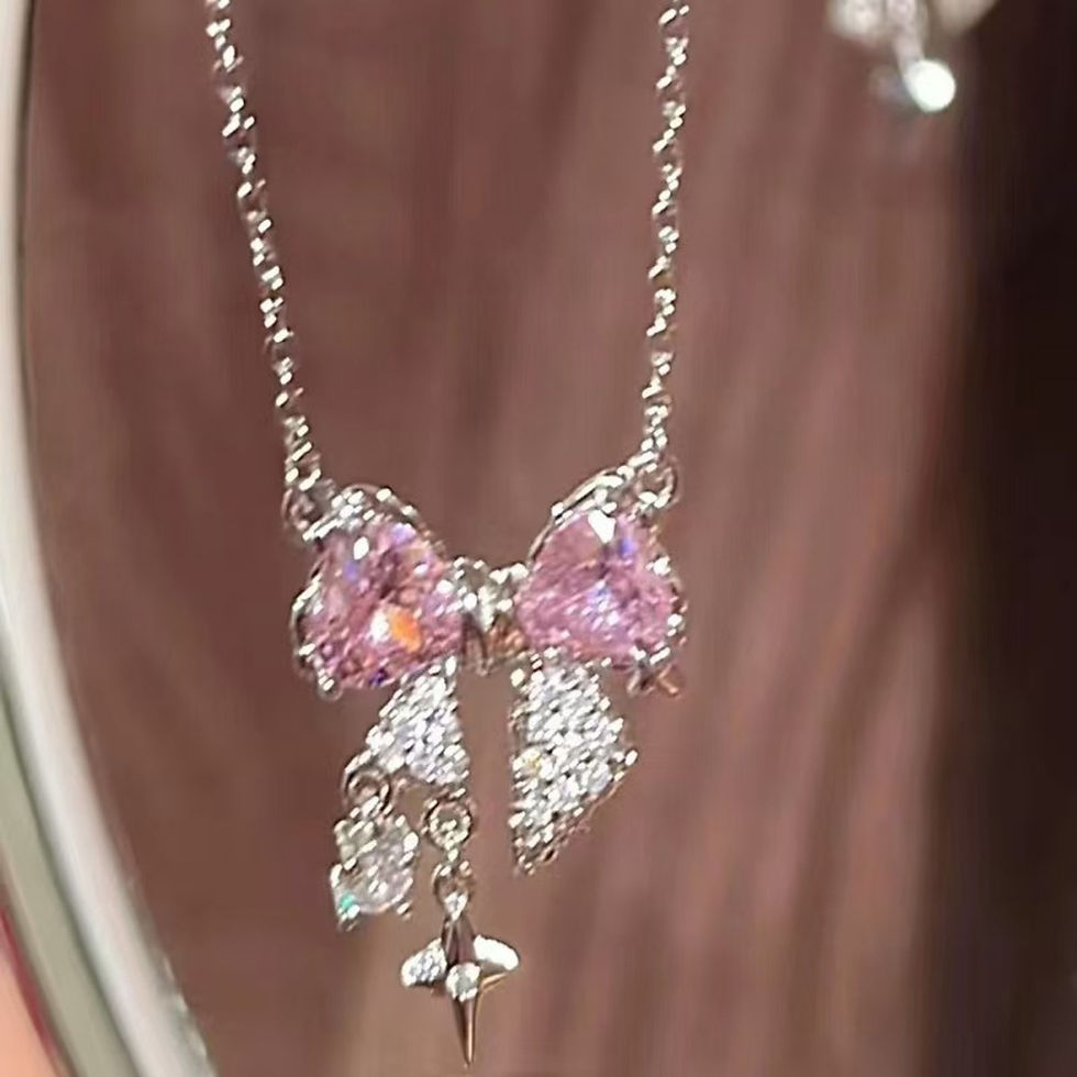 Thumbnail: Sweet Pink Bow Necklace Ladies Fashion Sparkling Rhinestone Star Shape Pendant C