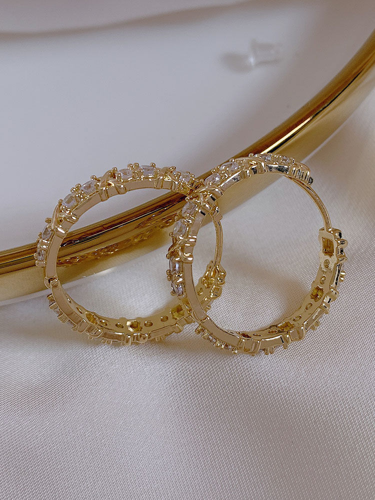 Thumbnail: Korean Fashion Simple Zircon X Metal Hoop Earrings For Woman 2025 Neo Gothic Gir