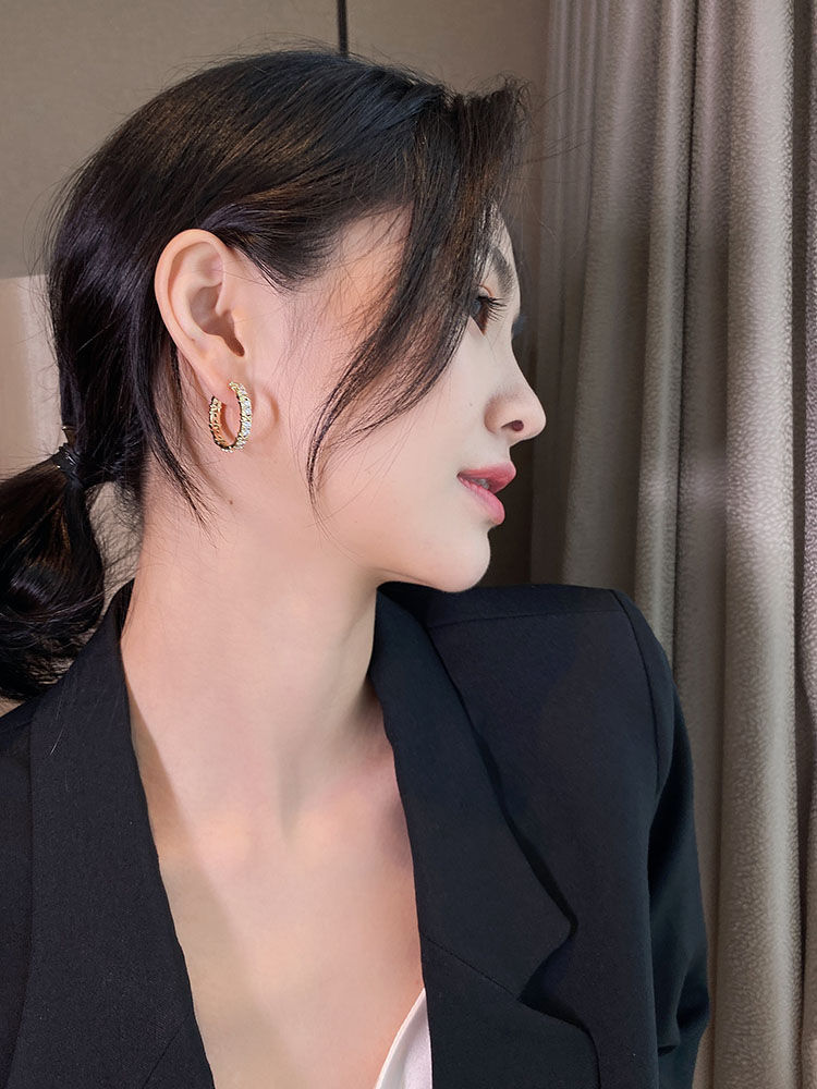 Thumbnail: Korean Fashion Simple Zircon X Metal Hoop Earrings For Woman 2025 Neo Gothic Gir