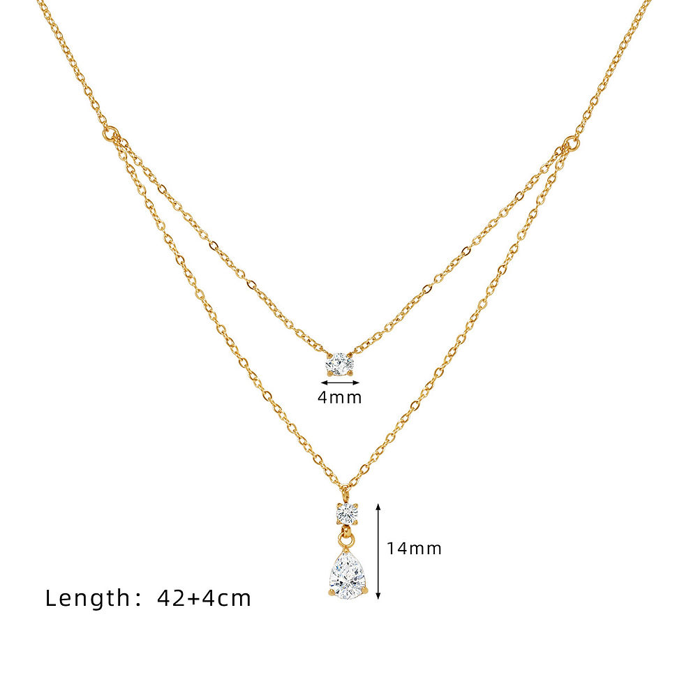 Thumbnail: Stylish Waterdrop Zircon Double Layer Staniless Steel Waterproof Gold Plated Cho