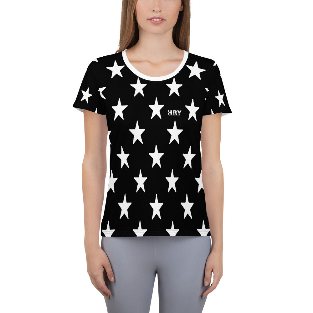 Women's Athletic Black T-shirt White Star Stylish Women Tee