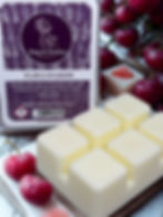 Stag & Ember PLUM & RHUBARB wax melts, white cubes, red fruit.