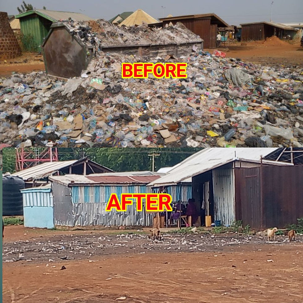 Picture of refuse dump site before and after the campaign of the youth in Yendi
