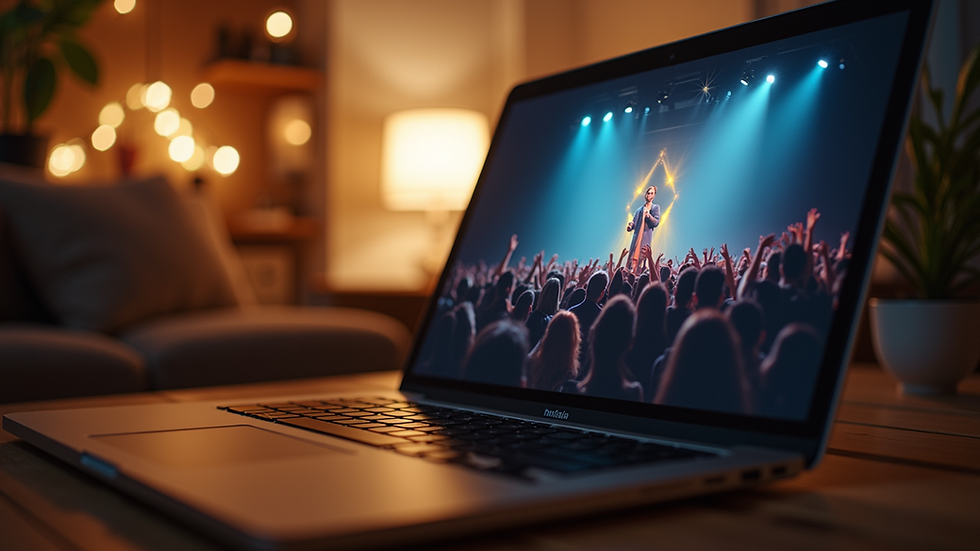 Eye-level view of a laptop displaying an online worship service