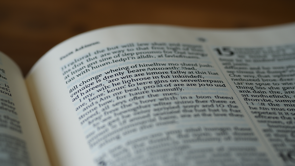 Close-up view of an open Bible with a highlighted verse