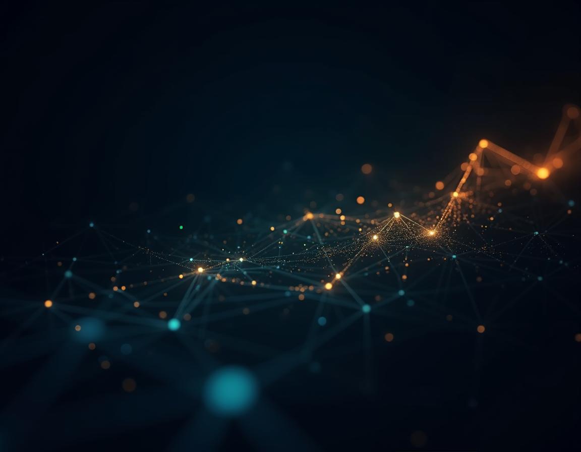 Abstract glowing data visualization background with interconnected nodes and analytics representing predictive sales intelligence