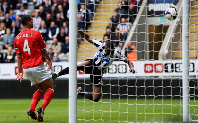 Shola opens the scoring with his last goal for the club on his final game at St. James' Park. Picture courtesy of Caught Offside.