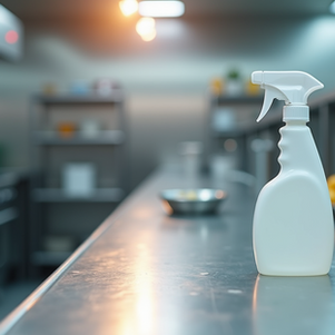 Cleaning bottle on prep table