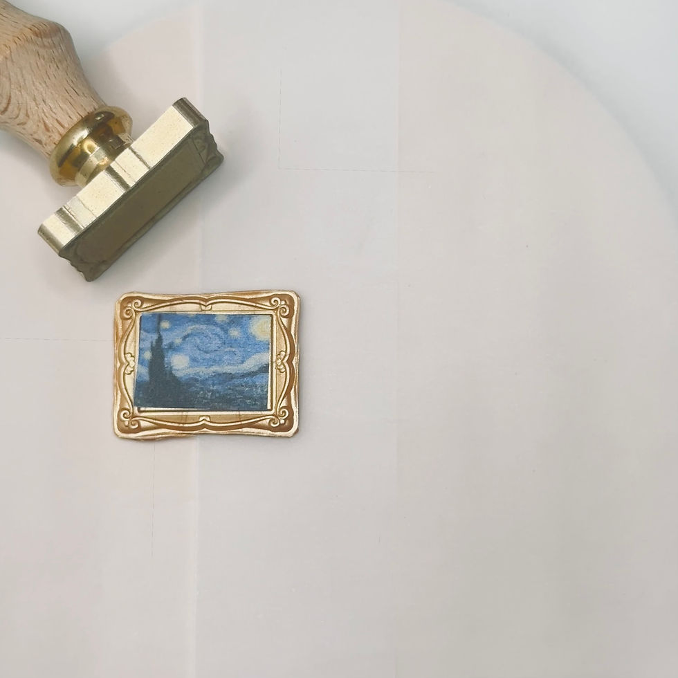 one rectangle wax seal sticker with a picture of Van Gogh starry night print inserted