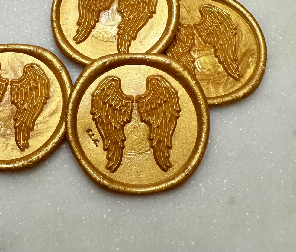 Close up of one Wax Seal with Angel Wings Imprint