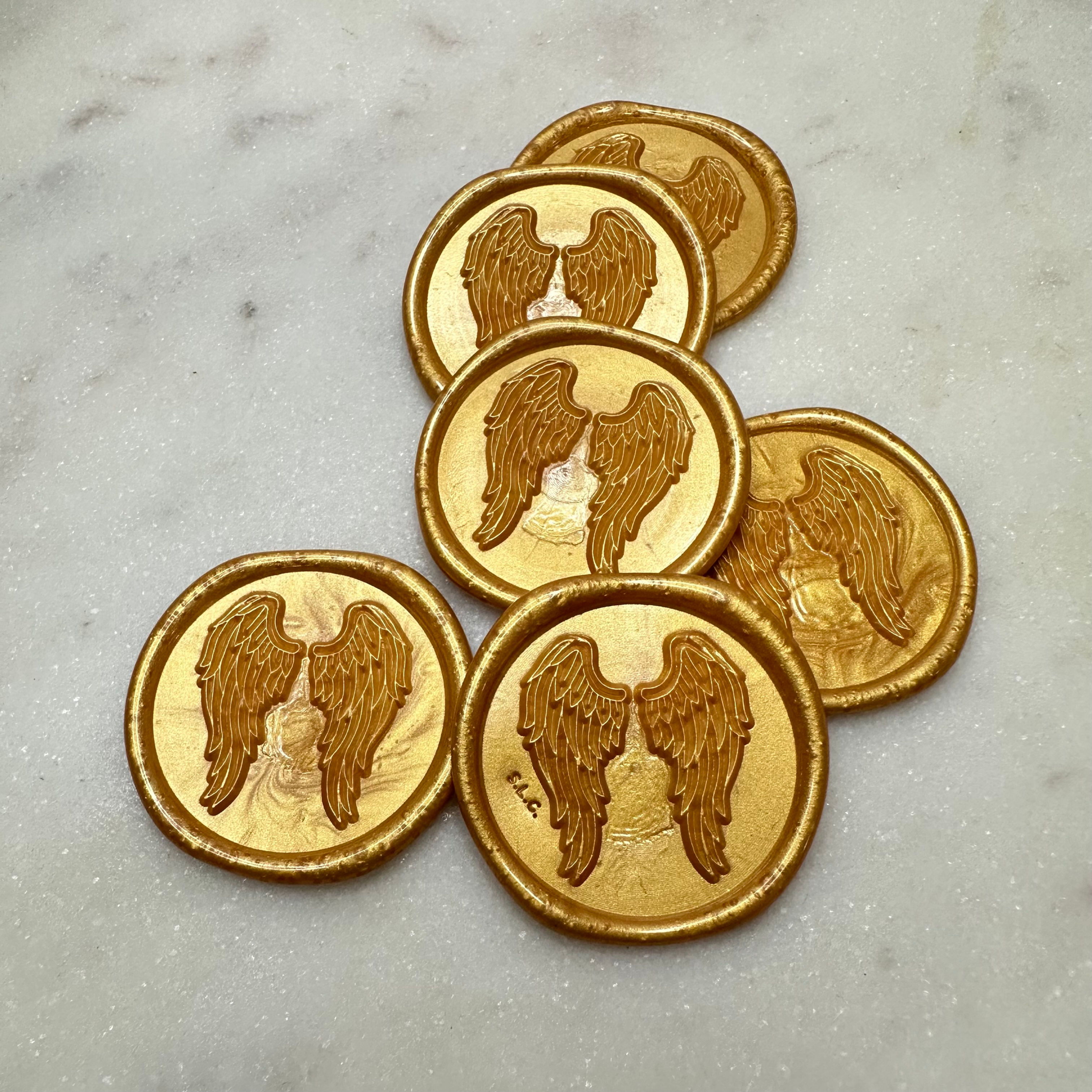 Bunch of Wax Seals in Gold with Angel Wings Imprint