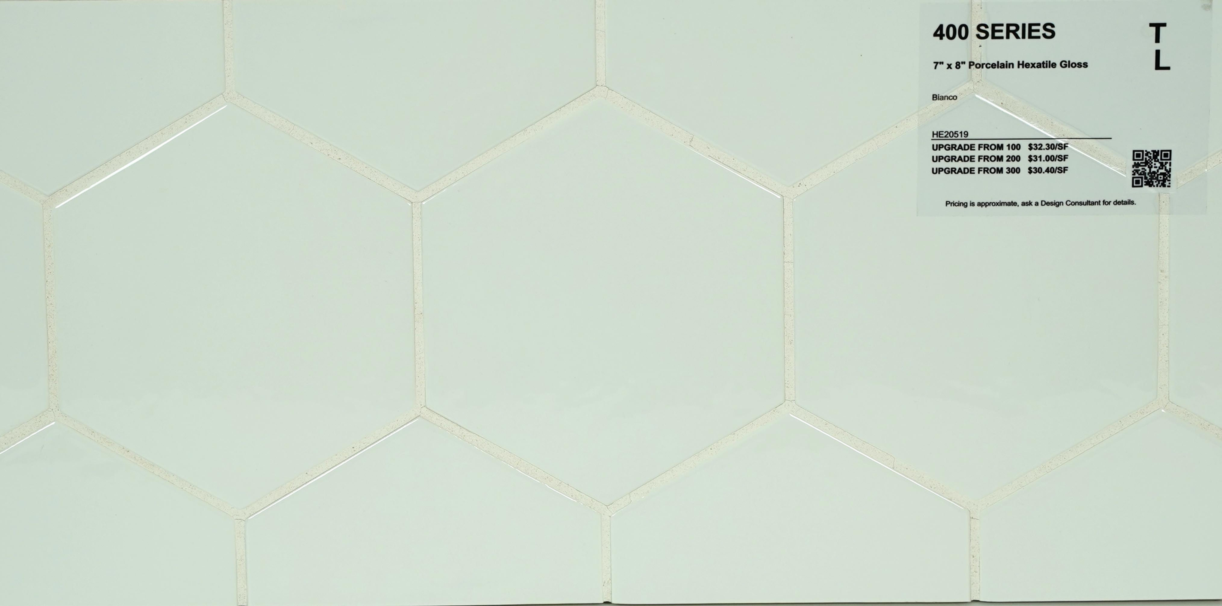 400 Porcelain hexatile bianco gloss 7" x 8"