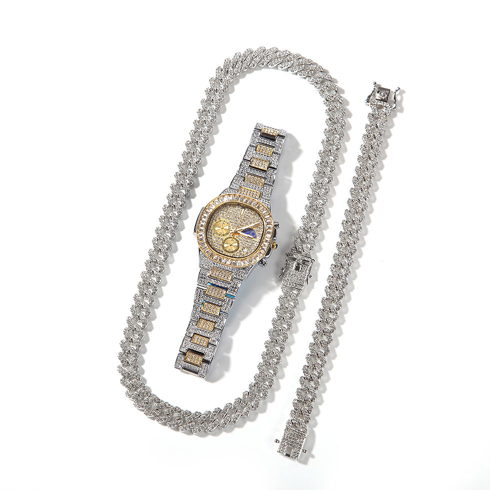 Thumbnail: Hip Hop Cuban Link "Chain, Bracelet and Watch Set"