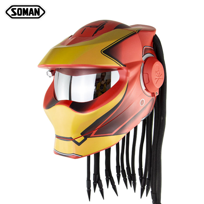Thumbnail: Predator Flip Up/Modular Motorcycle Helmet With Braids & LED Light Beam