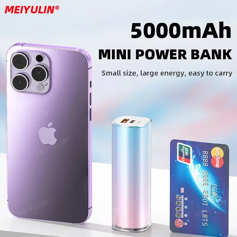 Thumbnail: 5000mAh Mini Portable Power Bank USB & USB-C Ports