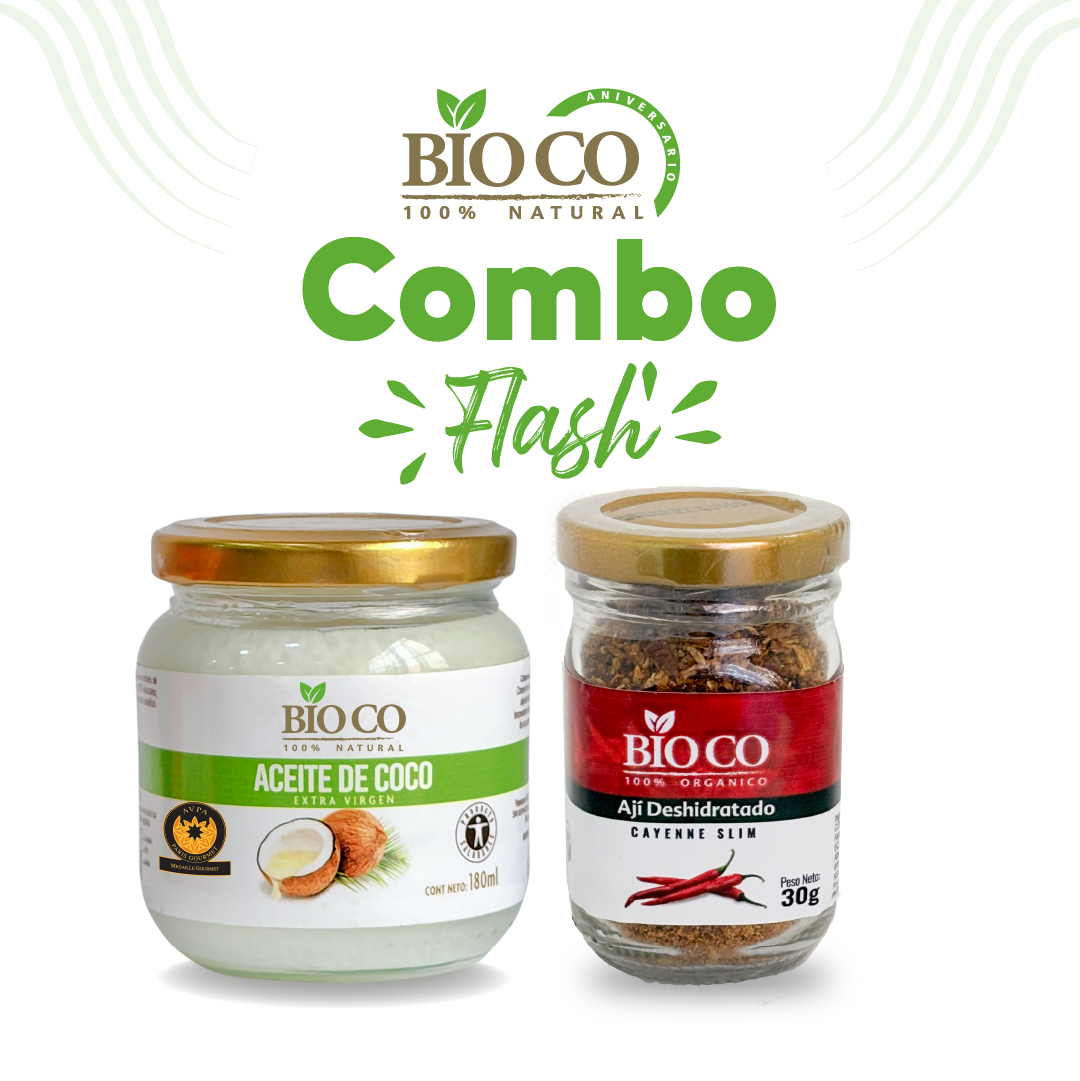 COMBO FLASH: ACEITE DE COCO 180ml - Ají orgánico deshidratado 30g