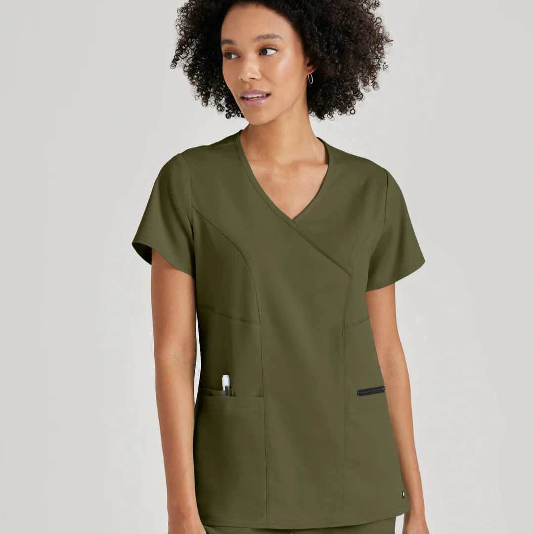 Grey's Anatomy Women's Spandex Stretch Kim Top-3 Pocket V-Neck Top