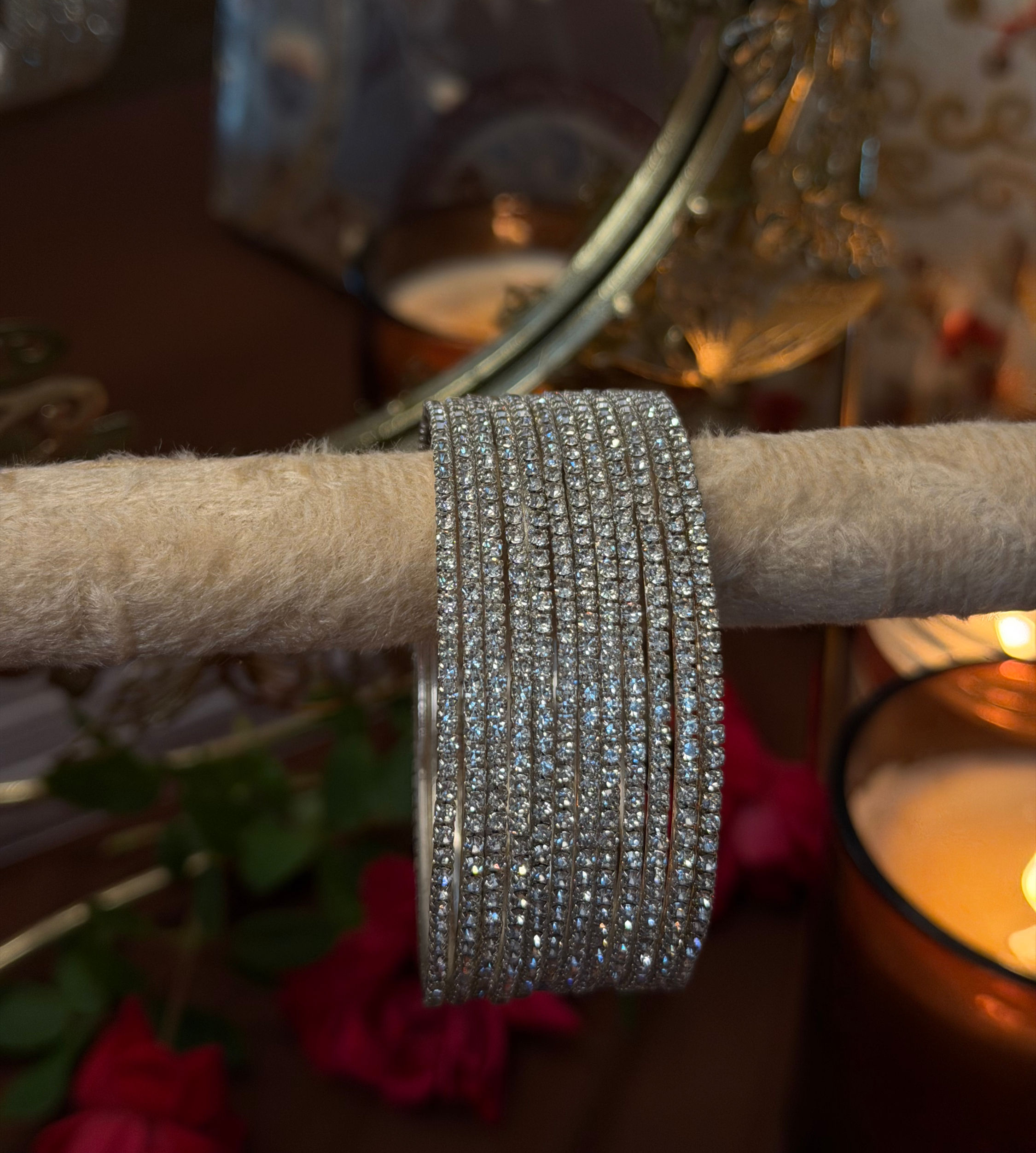 Silver Stone Metal Bangles