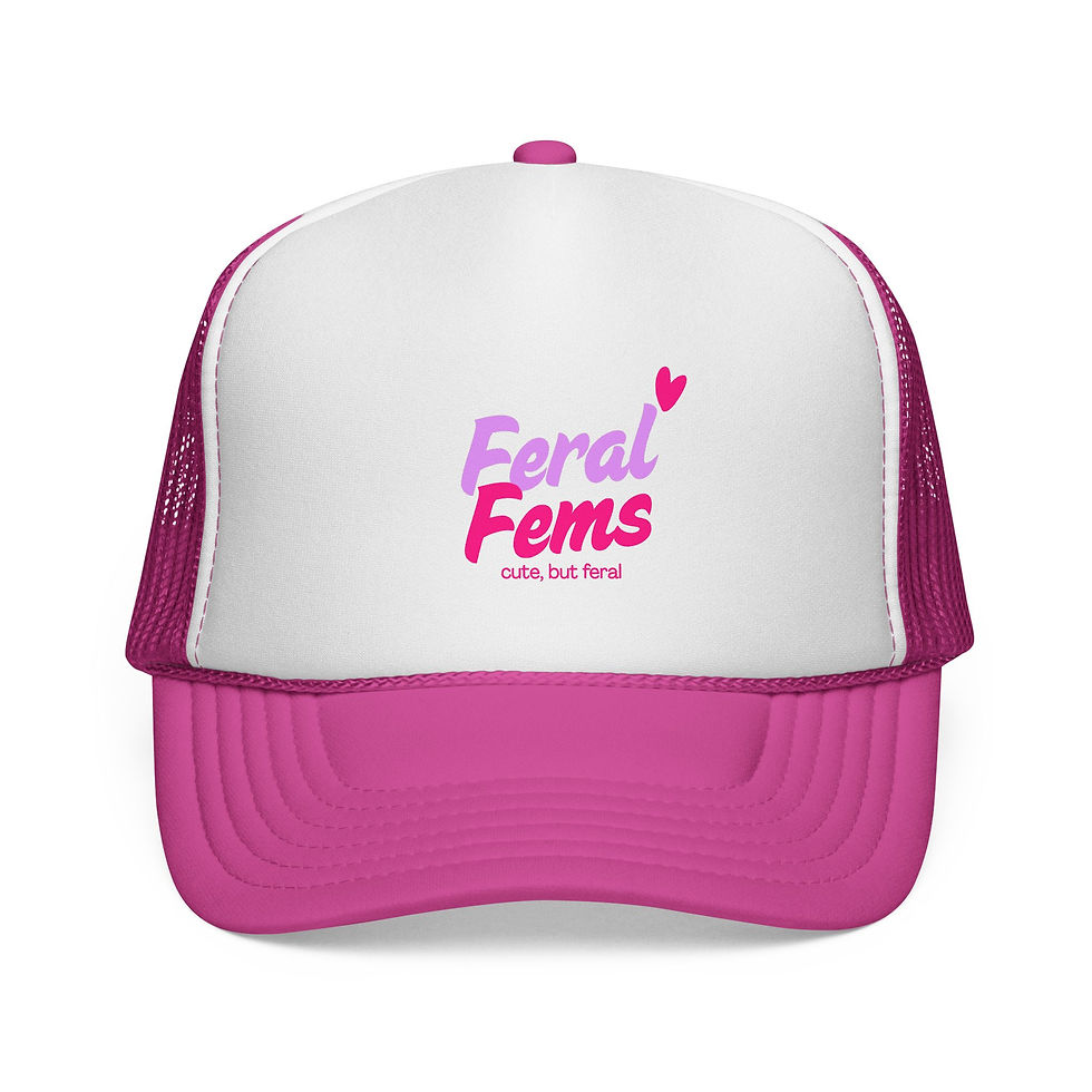 Thumbnail: Feral Fems Trucker Cap — Cute But Feral Pink Logo Hat