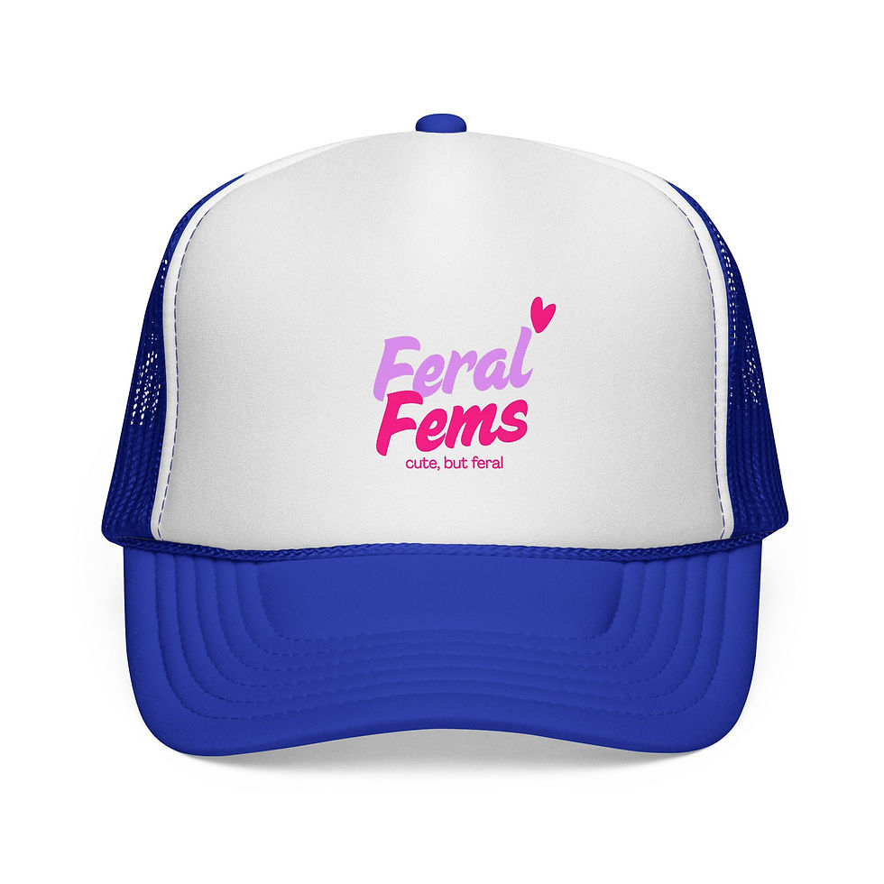 Thumbnail: Feral Fems Trucker Cap — Cute But Feral Pink Logo Hat