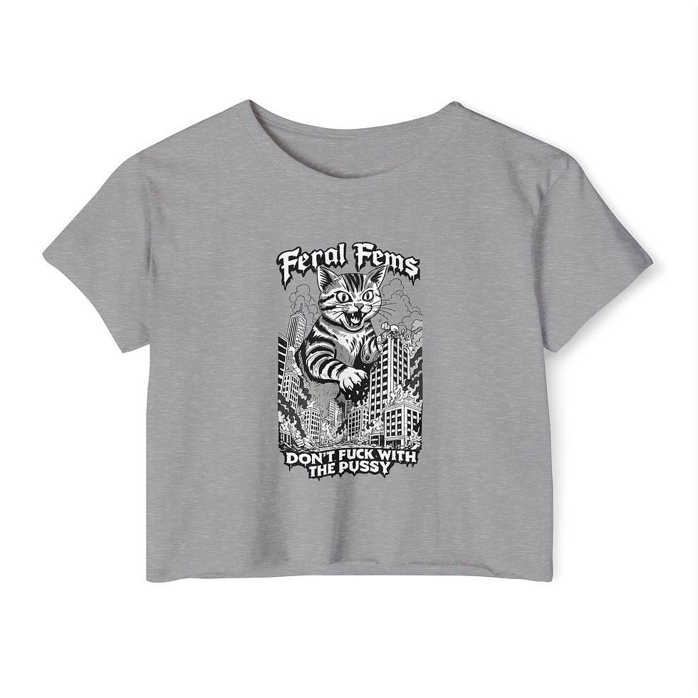 Thumbnail: Crop Top — Feral Fems 'Don't F*** With The Pussy' Cat Graphic