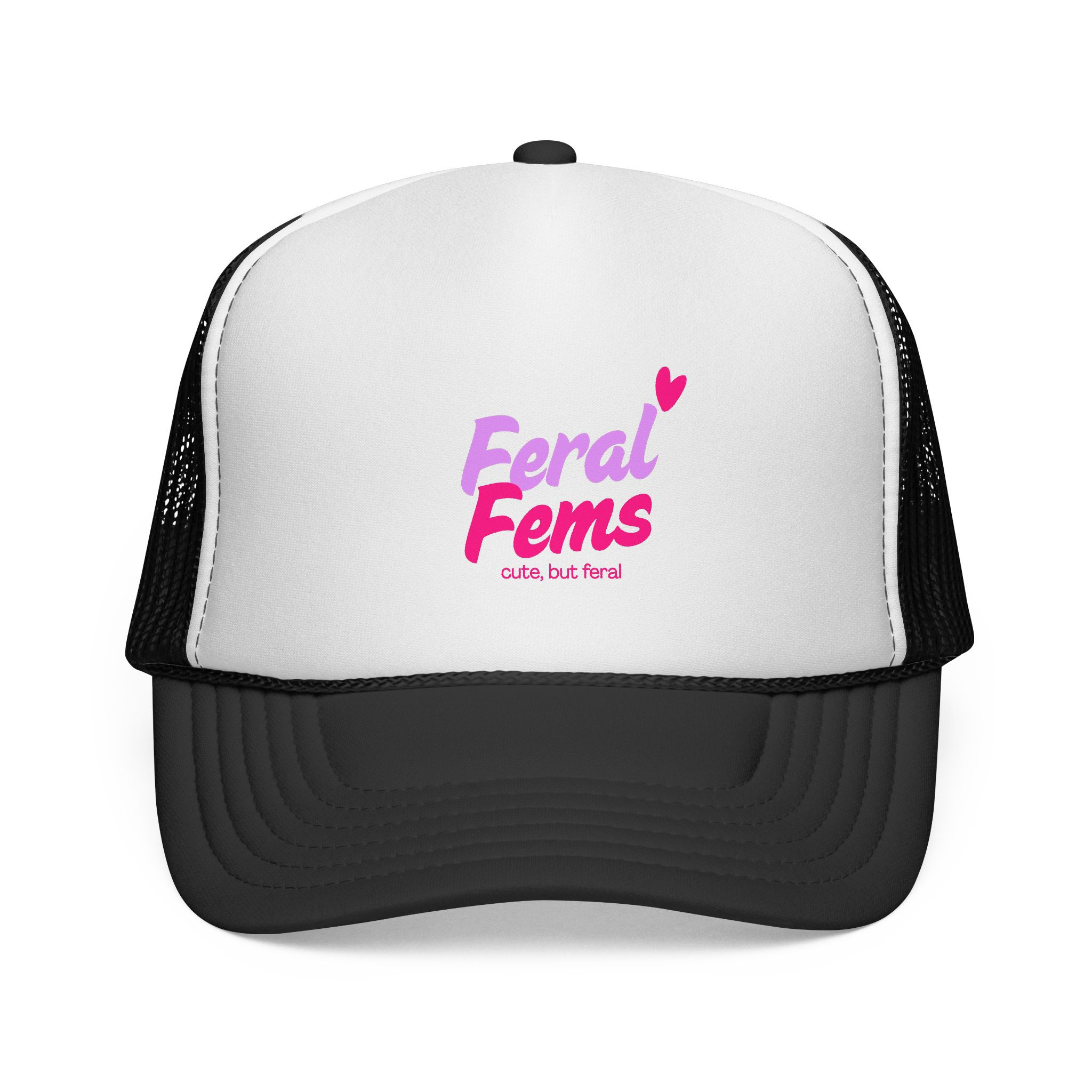 Feral Fems Trucker Cap — Cute But Feral Pink Logo Hat