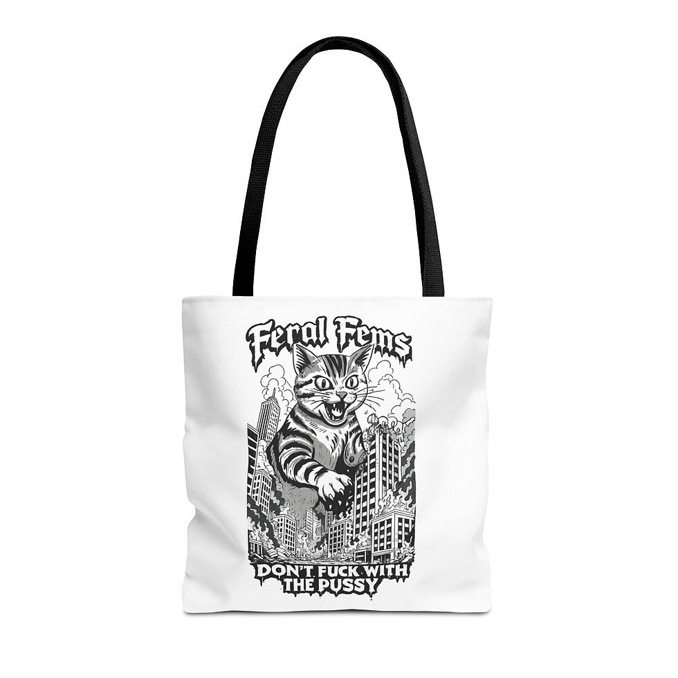 Thumbnail: Tote Bag — Feral Fems Cat Graphic Tote ("Don't Fuck With The Pussy")