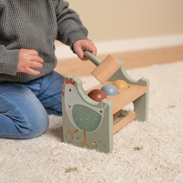 Sīktēls: LITTLE DUTCH ĀMURĒŠANAS SPĒLE - pounding bench with rolling balls ´Little Farm´