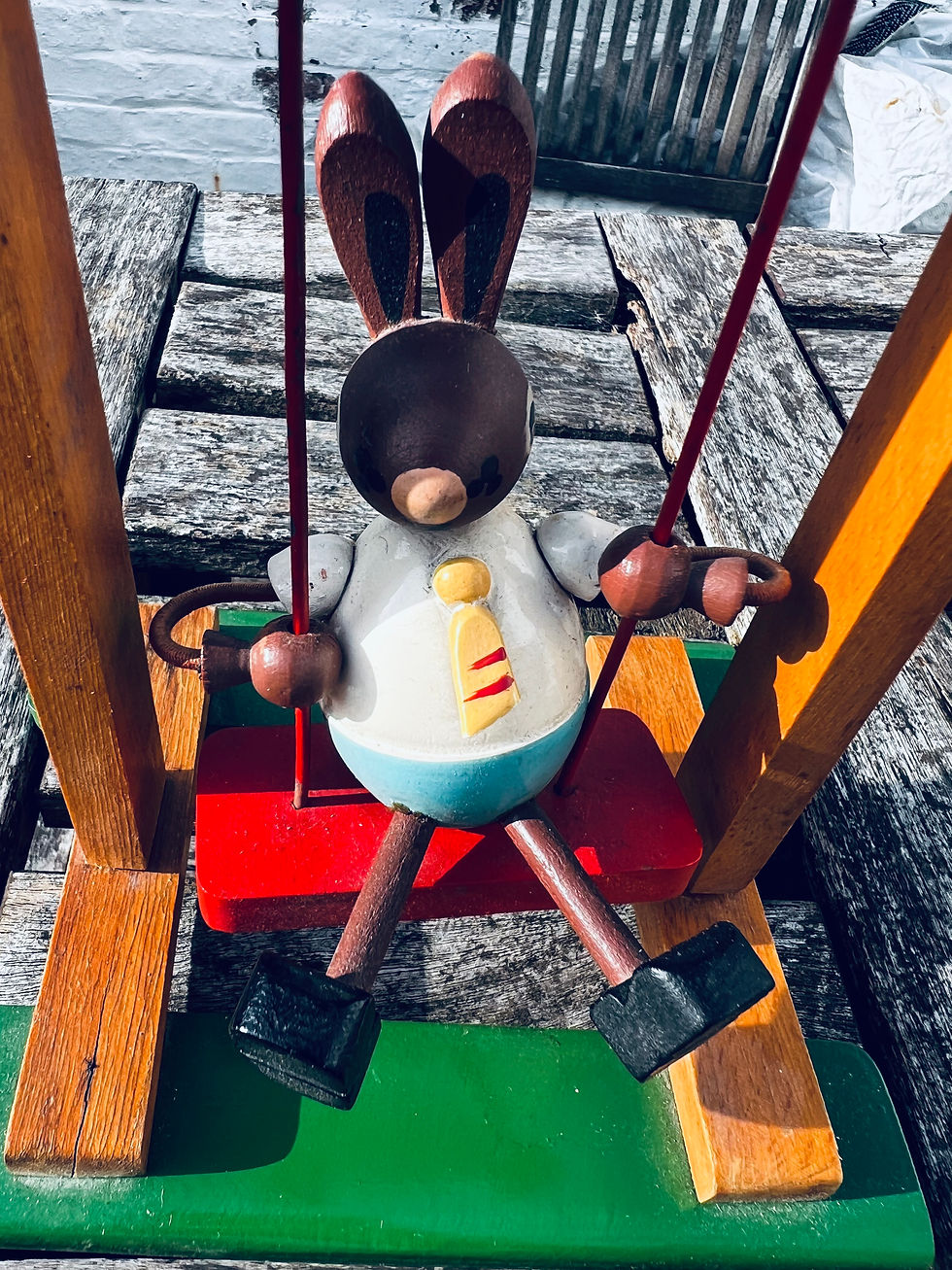 Thumbnail: Vintage wooden swinging bunny