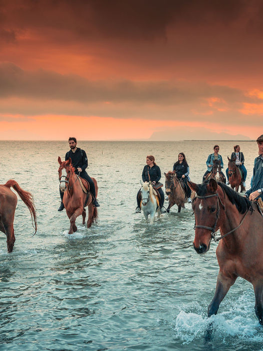 Sunset horseback ride through the Marsala salt pans