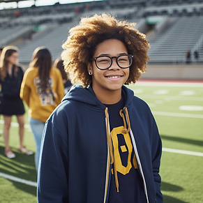Student on Football Field, wearing school spirit wear