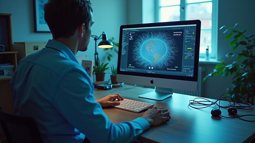 Eye-level view of a neurofeedback training setup with sensors and a computer screen